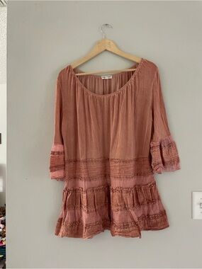 Song N Spirit Dusty Rose Tiered Ruffle Boho Blouse